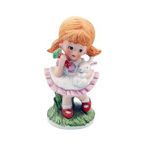 Homco Girl Holding Rabbit and Carrots Figurine Vintage 5 Inch Spring Easter 1424